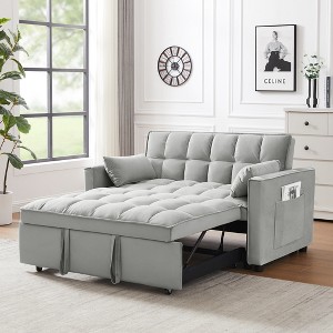 3 in 1 Convertible Sleeper Sofa Bed, Modern Velvet Loveseat Futon Sofa Couch w/Pullout Bed,Small Love Seat Lounge Sofa w/Reclining Backrest - 1 of 4