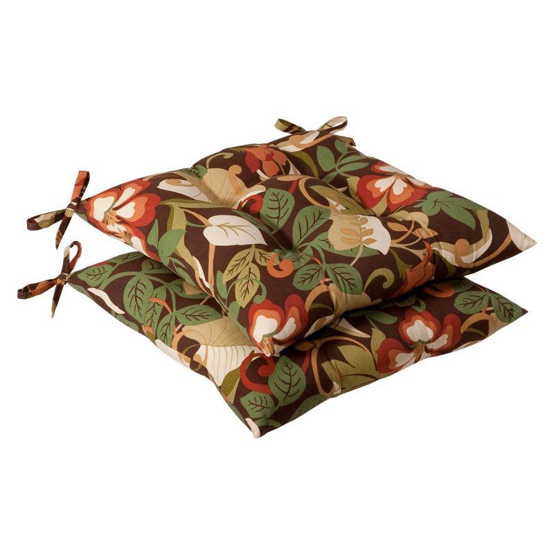 Outdoor 2-Piece Tufted Chair Cushion Set - Brown/Green Floral - Pillow Perfect, 1 of 5
