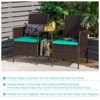 Tangkula Patio Loveseat 2 Person Cushioned Seats With Center Table Outdoor Rattan Furniture Set Turquoise/ Red - 4 of 4
