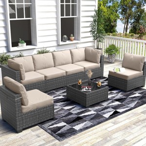 Outdoor Patio Furniture Set, PE Wicker Sectional Sofa Set with Cushions and Coffee Table, All-Weather Patio Conversation Set - 1 of 4