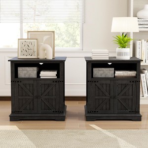 Dyonery End Table with Charging Station,24 Inch Farmhouse Sofa Side Tables,Wood Rustic Nightstand Large Bedside Table with Barn Door for Bedroom - 1 of 4