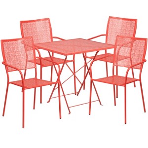 Emma and Oliver Commercial 28" Square Metal Folding Patio Table Set w/ 4 Square Back Chairs - 1 of 4