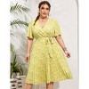 Plus Size Women's Pleated Midi Dress with Belt Flowy Casual Elegant Knee Length Dress for Work Summer - 3 of 4
