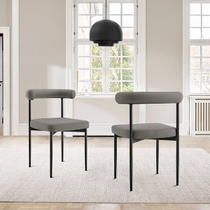 Armen Living Set of 2 Shannon Iron and Faux Leather Dining Chairs Matte Black/Light Gray - 1 of 4