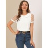 INSPIRE CHIC Women's Vintage Peter Pan Collar Puff Polka Dots Mesh Short Sleeve Blouse - 3 of 4