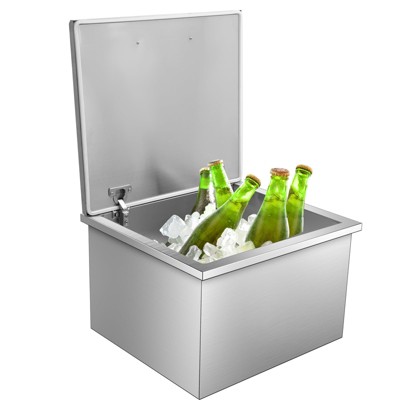 Drop in Ice Chest, Stainless Steel Commercial Ice Bin with Hinged Cover, Outdoor Kitchen Ice Bar for Drinks