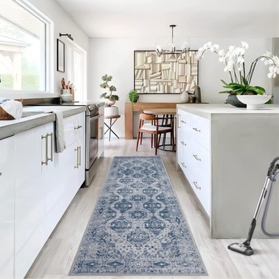 Vintage Rug Irregular Medallion Area Rug Ultra-Thin Non Slip Floral Print Indoor Mat for Living Room Dining Room Bedroom Farmhouse