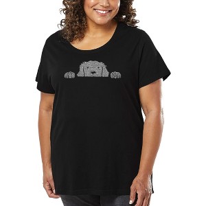 LA Pop Art Women's Word Art T-shirt - Peeking Dog - 1 of 4