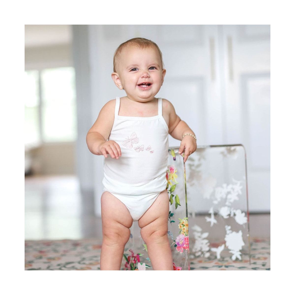 Ely's & Co. Baby Girls Cotton Bodysuits-Undershirts - 3  Pack, Pink Stripes, Floral Dot , and Butterfly - thumbnail 4