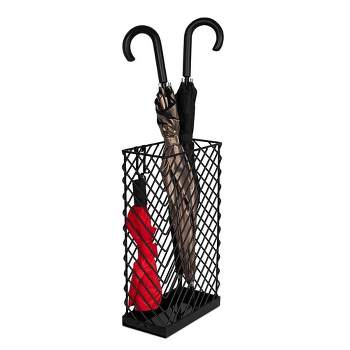 BirdRock Home Umbrella Holder Stand with Removable Water Tray - Diagonal Design - Black