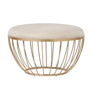 Gillian Coffee Ottoman Gold/Beige - Inspire Q: Linen Upholstery, Foam-Filled, Metal Base - 1 of 4