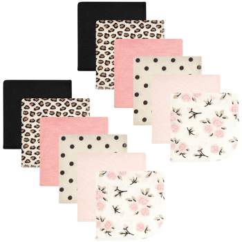 Hudson Baby Infant Girl Flannel Cotton Washcloths, Neutral Pink Floral 12 Pack, One Size