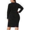Agnes Orinda Women's Plus Size Long Sleeve V Neck Zipper Split Hem Sequin Ruched Pencil Bodycon Dress - 4 of 4
