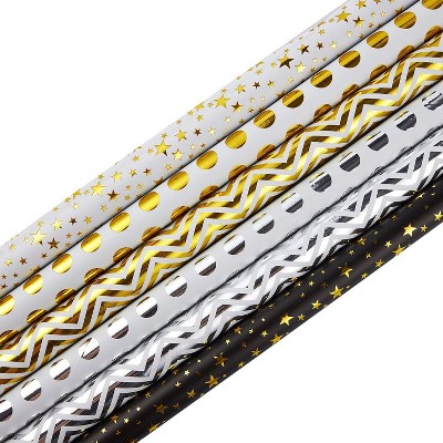 Juvale 6 Roll Small Gold & Silver Foil Gift Wrapping Paper, All Occasion Gift Wrap for Birthday Wedding, 30 x 120 inch
