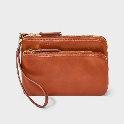 Double Zip Pouch Wristlet - Universal Thread™ Brown : Target