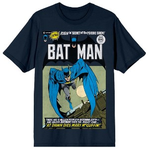 Batman Leaping Into Action Comic Cover Art Crew Neck Short Sleeve Navy Men's T-shirt - 1 of 3