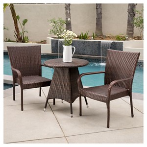 Nelson 3-piece Wicker Patio Bistro Set - Brown - Christopher Knight Home: Outdoor Dining Furniture Set, Weather-Resistant - 1 of 4