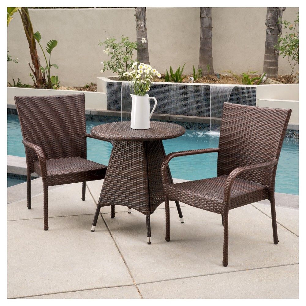 Nelson 3-piece Wicker Patio Bistro Set - Brown - Christopher Knight Home: Outdoor Dining Furniture Set, Weather-Resistant