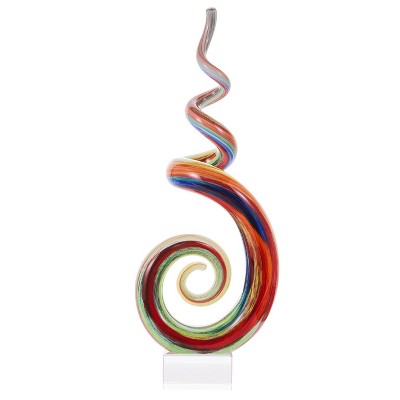 Hand Blown Multicolored Abstract Glass Sculpture, 12" Tall