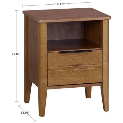 California Classic Honey Brown Wooden Nightstand with Open Shelf