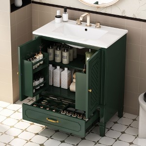 TIRAMISUBEST 30" Bathroom Vanity with Ceramic Sink, Freestanding Bathroom Vanity Cabinet with Door Shelf, 1 Soft-closing Door and 1 Drawer - 1 of 4