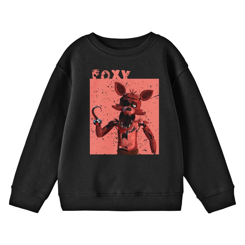 Five Nights At Freddy's Foxy In A Red Box Youth Black Crew Neck Sweatshirt, 1 of 3