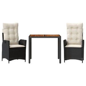 vidaXL 3-Piece Outdoor Patio Dining Set - Black Poly Rattan with Cushions - Adjustable Backrest Chairs & Acacia Wood Tabletop - 1 of 4