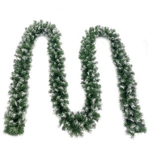 Swtroom 18ft Christmas Garland 50 LED Lights Pre-Lit Artificial Xmas Garland Snow Flocked Wall Christmas Decorations - 1 of 4