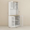 Kitchen Pantry Cabinet, 72" Freestanding Storage Cabinet with Hutch, Large Countertop, Glass Doors and Adjustable Shelves, Microwave Cabinet - 3 of 4
