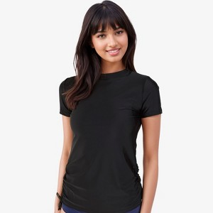 Calypsa Women's Mock Neck Short Sleeve UPF 50+ Adele Swim Top - 1 of 4