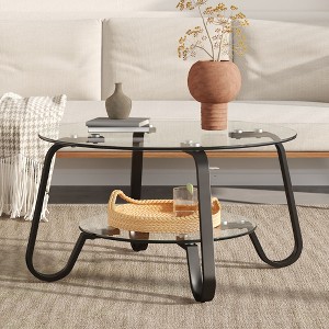 CAVINAS Two-Tier Coffee Table,Tea Table with Metal Frame,Double-Layer Tempered Glass,31.5" Round Center Table for Living Room,Reception Areas - 1 of 4