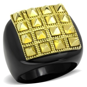 Slickblue Women's Two-Tone Gold and Black Ring with Pyramid Detail – Square Face, Beaded Edge, Sizes 5–10 - 1 of 4