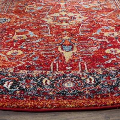 Hand-Knotted Red Synthetic Round Floral Area Rug