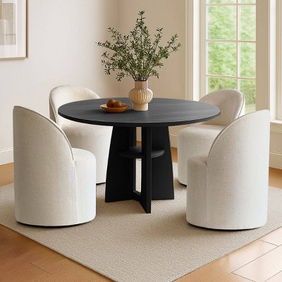 Modern Upholstered Dining Chair Set of 4 Chenille Dining Chair with Wheels Round Dining Room Chair for Kitchen,Indoor Furniture—Tanpinhause