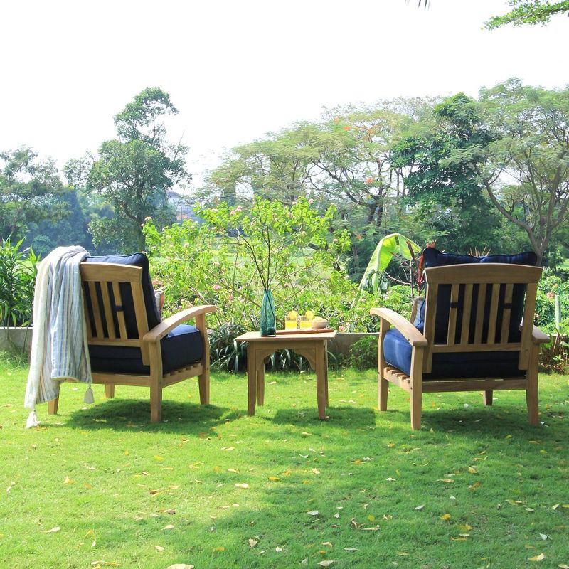 Cambridge Casual 3pc Caterina Teak Outdoor Patio Small Space Chat Furniture Set with Cushion Navy, 4 of 8