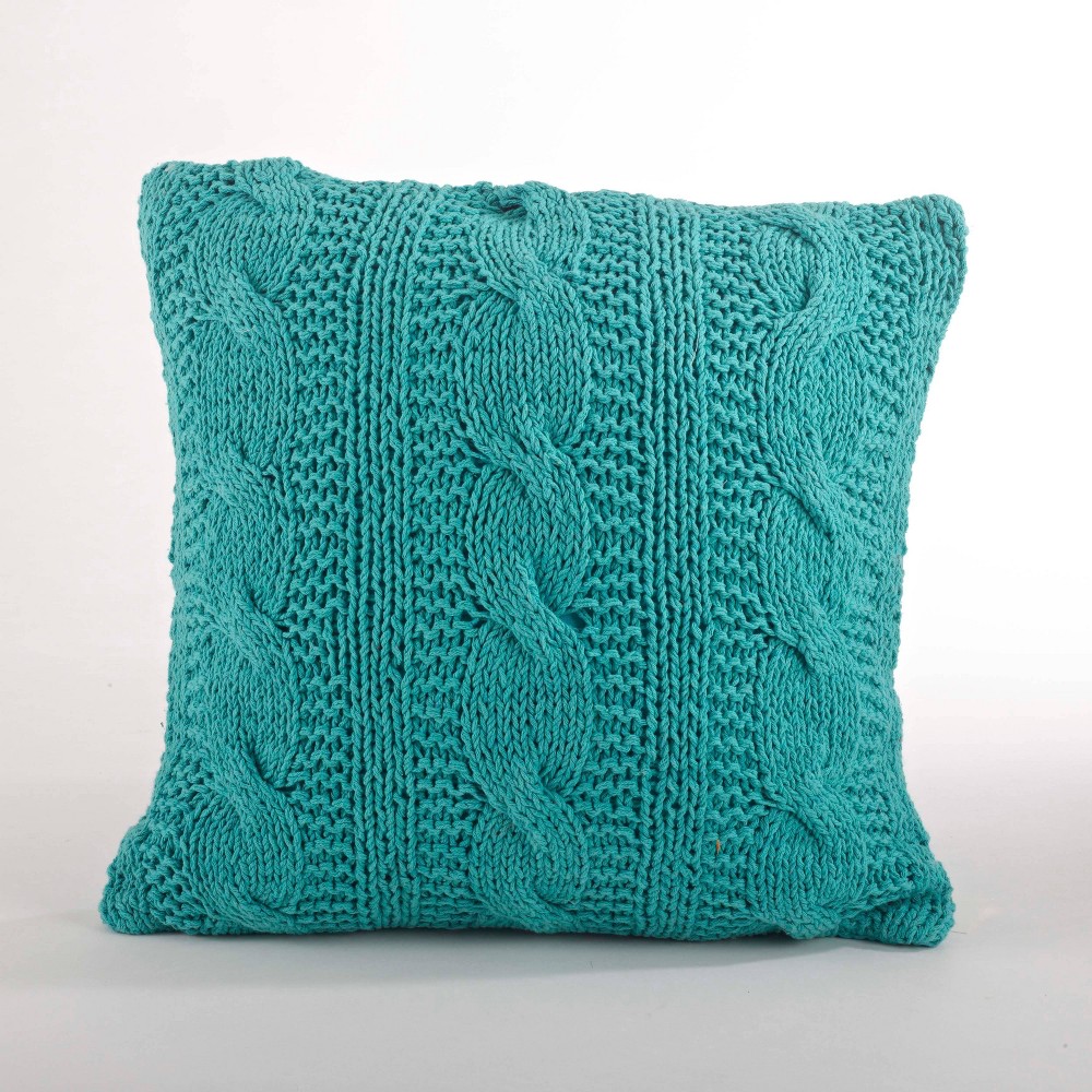 Photos - Pillow 20"x20" Oversize Cable Knit Design Square Throw  Turquoise - Saro Li