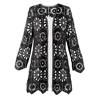 Collections Etc Intricate Patchwork Crochet Open-front Jacket Medium ...
