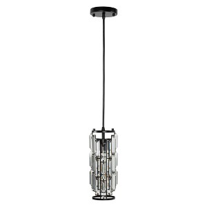 DORESshop 1-Light Black Modern Mini Cylinder Pendant Light Transitional Crystal Pendant Ceiling Light - 1 of 4