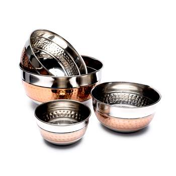 Lexi Home 4-Piece Premium Two Tone Stainless Steel Hammered Mixing Bowl Set
