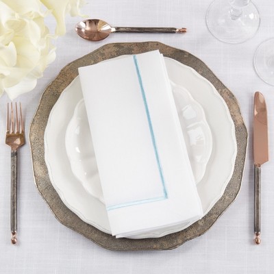 Aqua Embroidered Line Design Dinner Napkins Set of 4