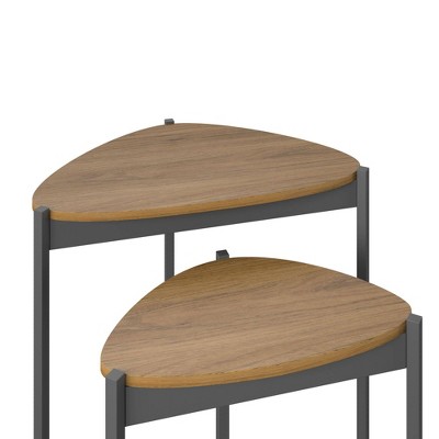 Tallulah Walnut Woodgrain & Gray Metal Triangular Nesting Tables