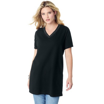 Roaman's Women's Plus Size Studded Tie Dye Tunic