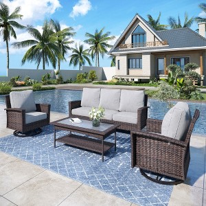 Captiva Designs 4pc Oversized Patio Outdoor Wicker Furniture Conversation Sofa Set with Coffee Table for Garden Yard Porch - 1 of 4