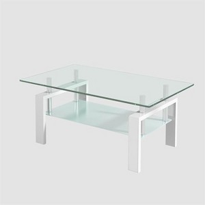 Rectangle Glass Coffee Table, Modern Side Coffee Table For Living Room, 2-Tier Tea Table With Tempered Glass Tabletop, Lower Shelf For Living Room - 1 of 3