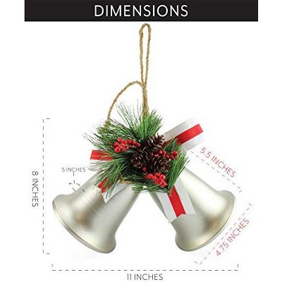 Vintage Silver Metal Christmas Bells with Pine and Berries