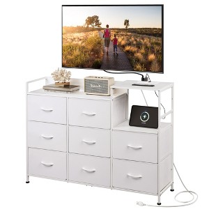 GALAXHERO 8-Drawer Fabric Dresser TV Stand with Charging Station and Open Shelves, Wood Top Storage Chest of Drawers for Bedroom, Living Room, Hallway - 1 of 4