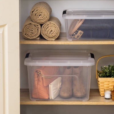 Clear 32 Qt Stackable Plastic Storage Bin with Lid