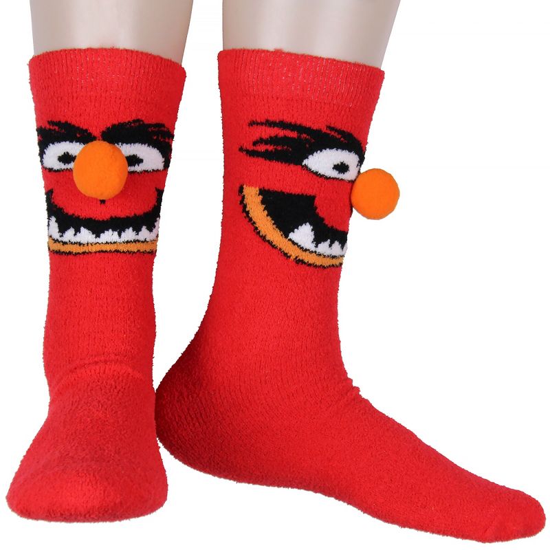 Disney The Muppets Socks Animal 3D Nose Adult Chenille Fuzzy Plush Crew Socks Red, 1 of 7