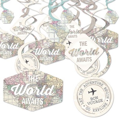 Big Dot of Happiness World Awaits - Travel Themed Party Hanging Decor - Party Decoration Swirls - Set of 40