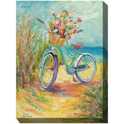 Cottage Garden West of The Wind Blossom Bike Colorful 30 x 40 Inch Waterproof Gallery Wrapped Canvas, Outdoor Garden, Yard, Patio All Weather Hanging